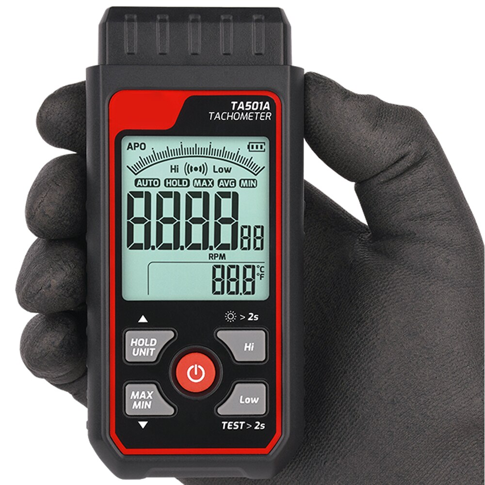Industrial Laser Tachometer - TA501A เครื่องวัดความเร็วรอบแบบเลเซอร์ จนถึง 999999 เครื่องวัดความเร็วรอบเลเซอร์แบบดิจิตอลแบบไม่สัมผัสสําหรับการทดสอบความเร็วมอเตอร์รถยนต์อุตสาหกรรมเครื่องจักร