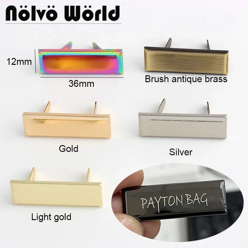 Industrial Laser Welding - 50-100 ชิ้น,เลเซอร์แกะสลักยี่ห้อของคุณบนป้าย,เย็บหัตถกรรมสี่เหลี่ยมผืนผ้าโลหะป้ายป้าย, เย็บกระเป๋า Rainbow ป้ายโลหะ: