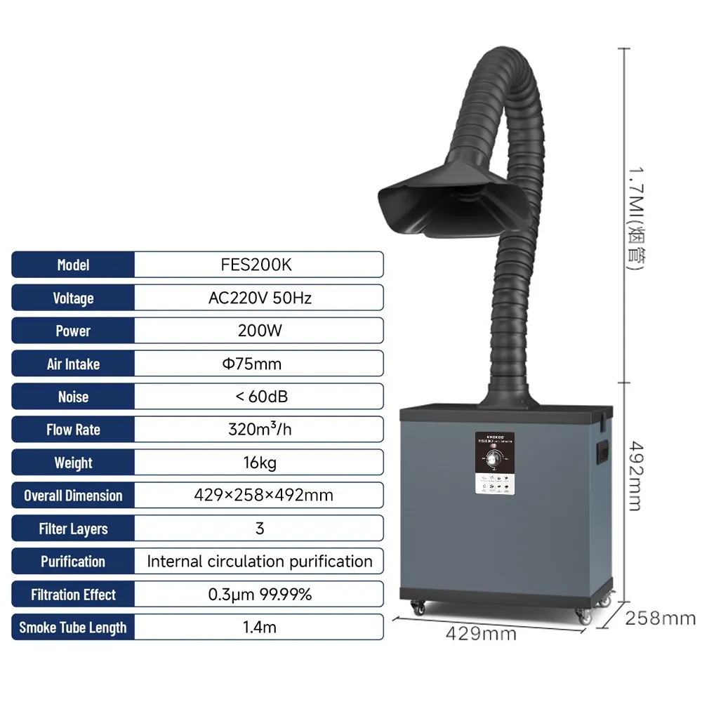 Industrial Laser Welding - KNOKOO 200W อุตสาหกรรมกรองฝุ่นเลเซอร์เชื่อมบัดกรีควันและดูดฝุ่นอุปกรณ์ Mini แบบพกพา Fume