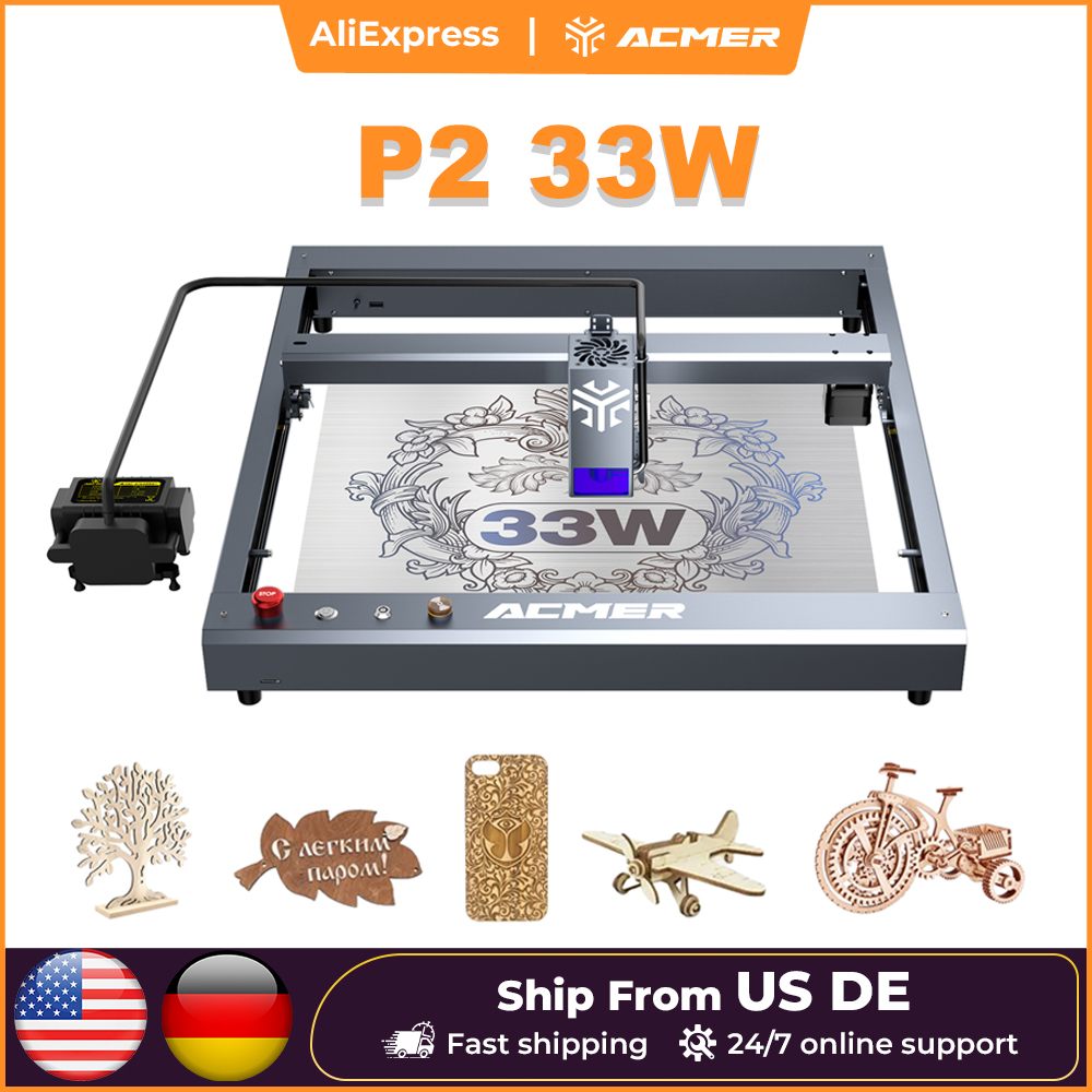 Industrial Laser Engraver For Wood - เครื่องแกะสลักเลเซอร์ ACMER P2 33W พร้อมระบบช่วยเป่าลม รางอุตสาหกรรม