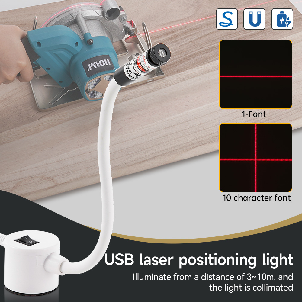 Industrial Laser Welding - USB ขับเคลื่อนแสงเลเซอร์สีแดงเย็บตําแหน่งโคมไฟตัดพร้อมฐานแม่เหล็ก DC5V Line/Cross สําหรับอุปกรณ์จักรเย็บผ้า