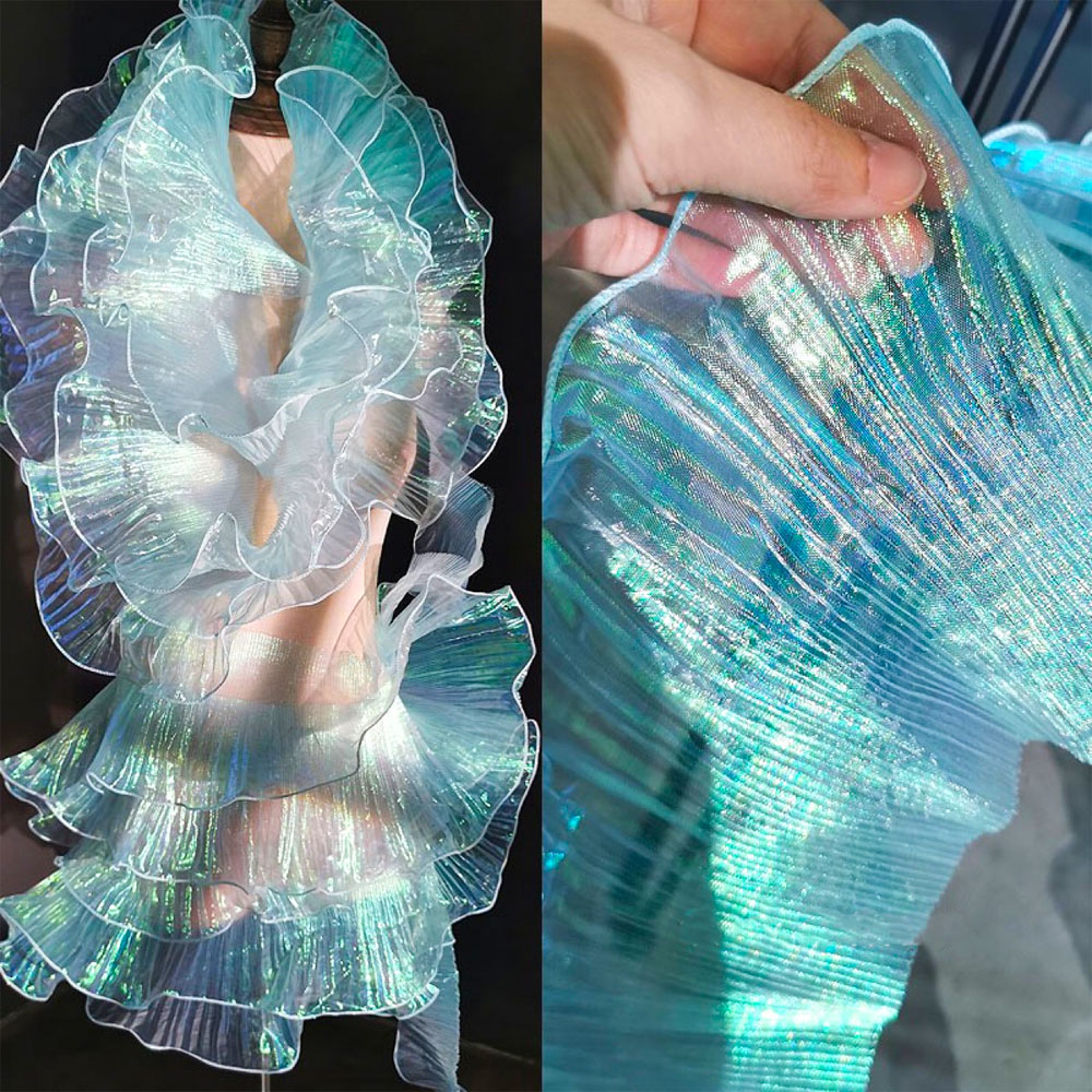 Industrial Laser Welding - ลูกไม้ Trim Organza ผ้า Mermaid Ruffled