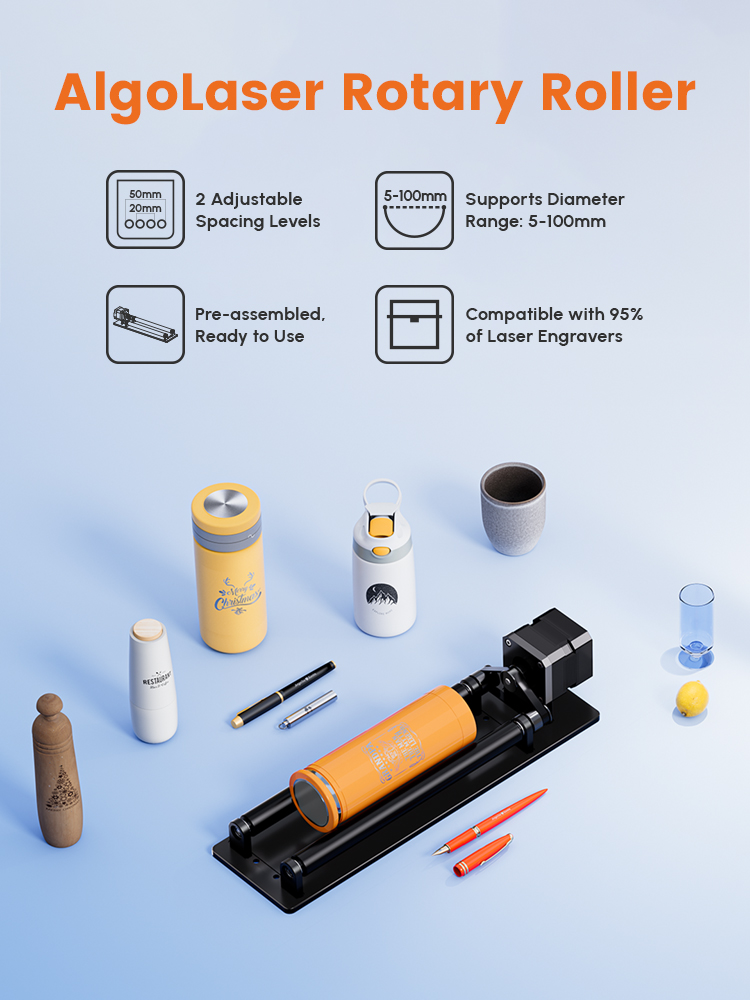 AlgoLaser โรตารี่โรลเลอร์ 360  - Rotary Axis Laser Engraver บทวิจารณ์และราคา